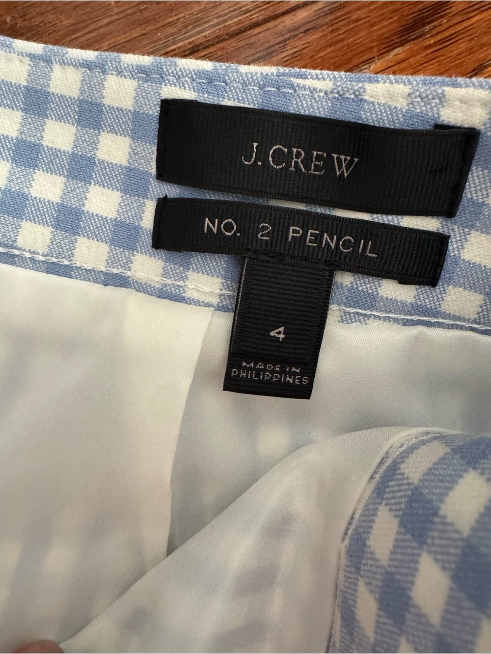 J. Crew Light Blue and White Gingham Pencil Skirt - Picture 2 of 3